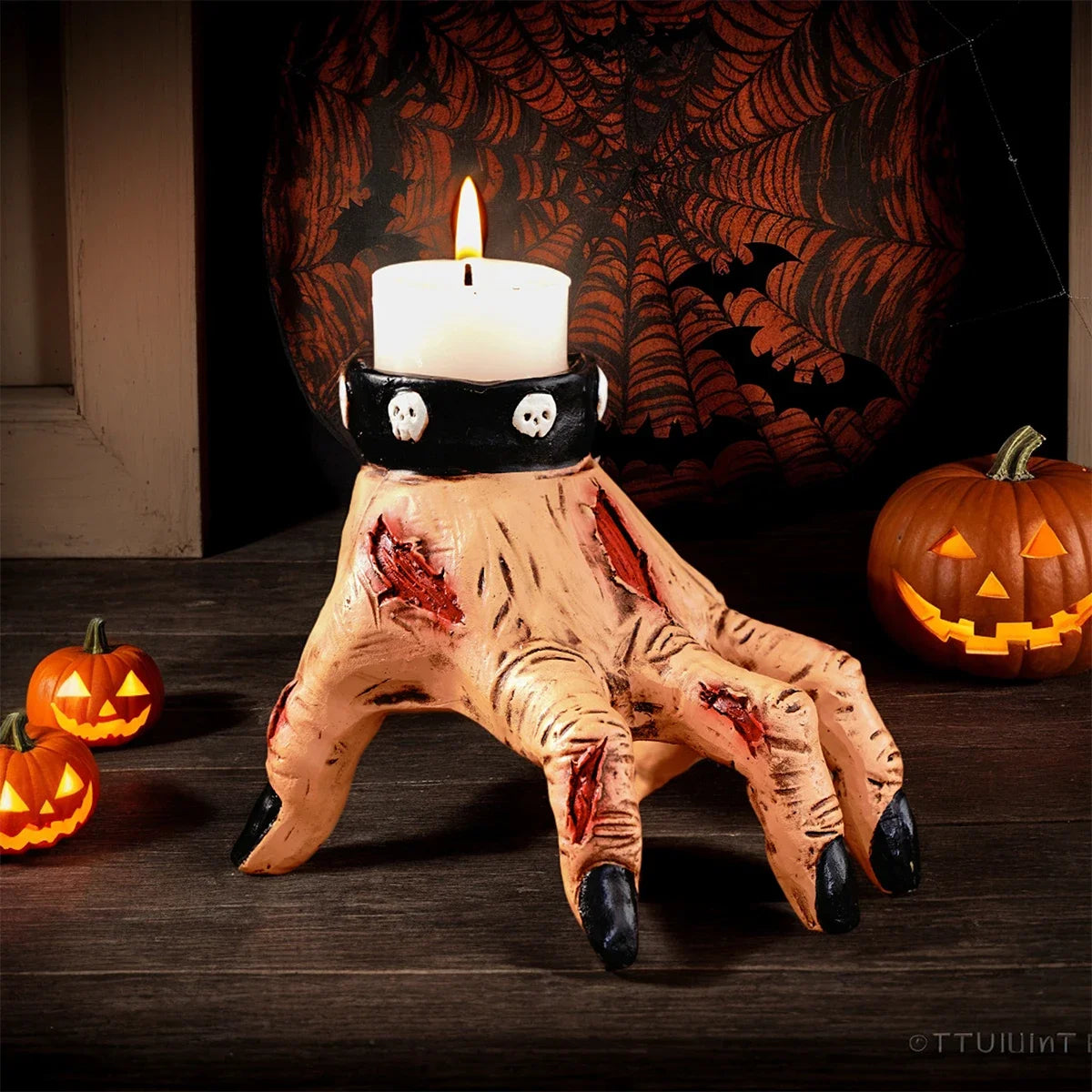 Halloween Palm Shaped Candlestick Resin 4 Inch Zombie Decor