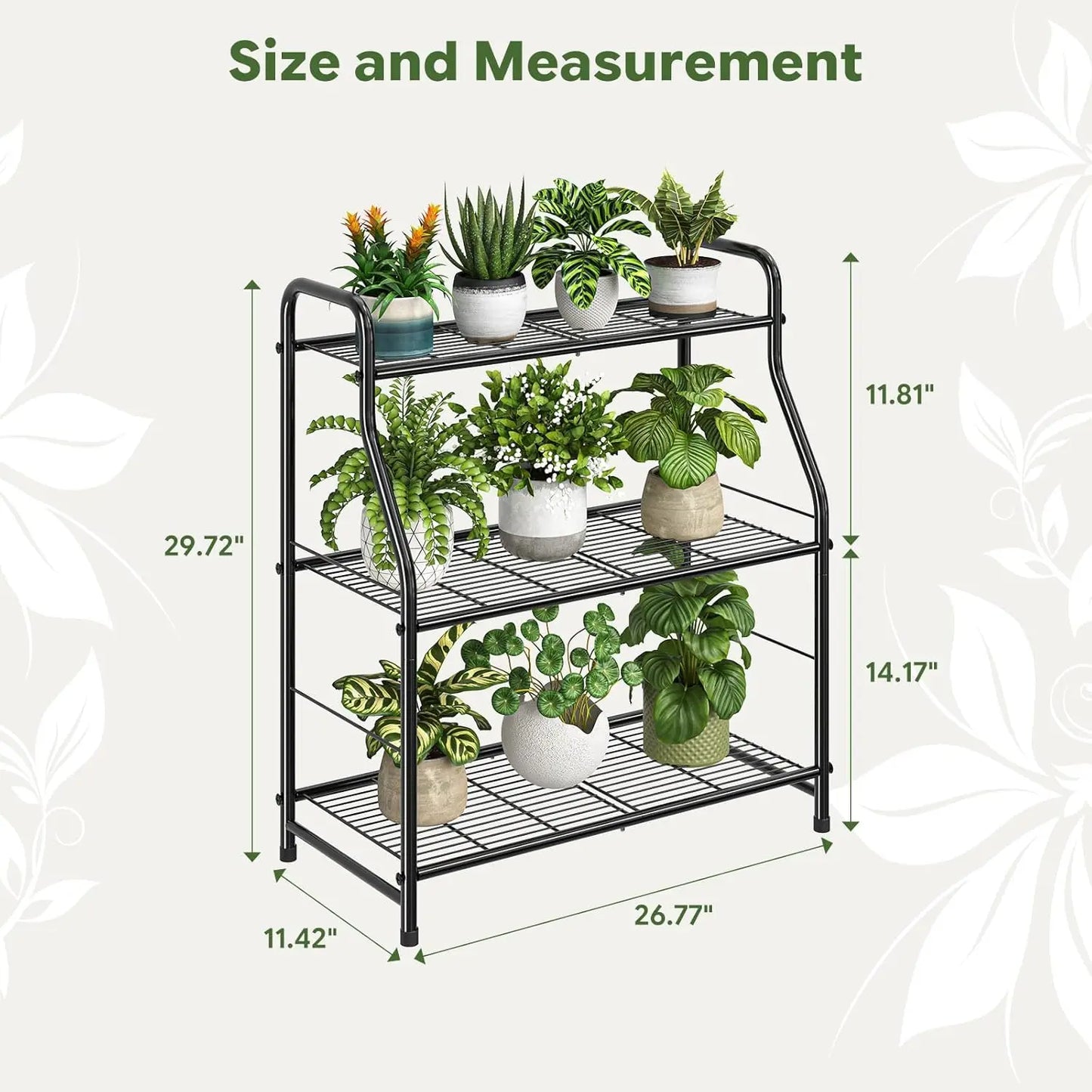 Large Three Tier Metal Plant Stand Indoor Outdoor Shelf For Multiple Pots