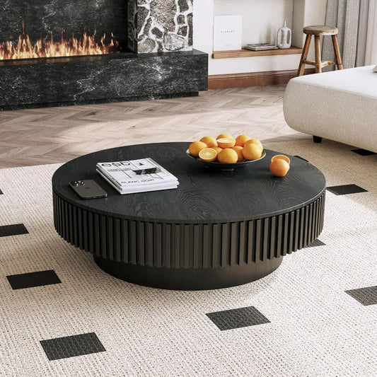 39 Inch Round Coffee Table With Storage Modern Wooden Table