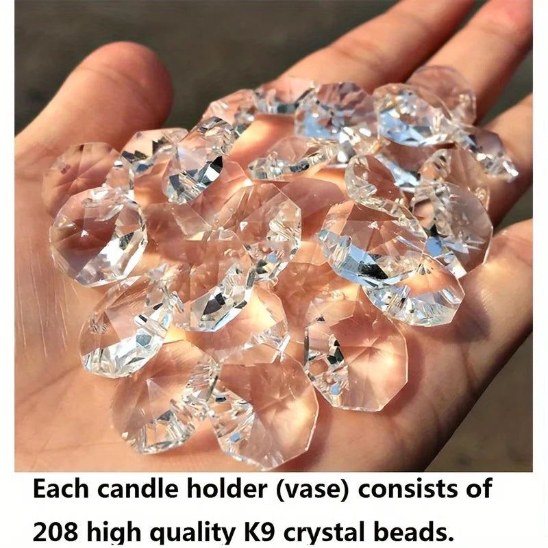 Two Crystal Metal Candle Holders 10 Inch Hurricane Vase