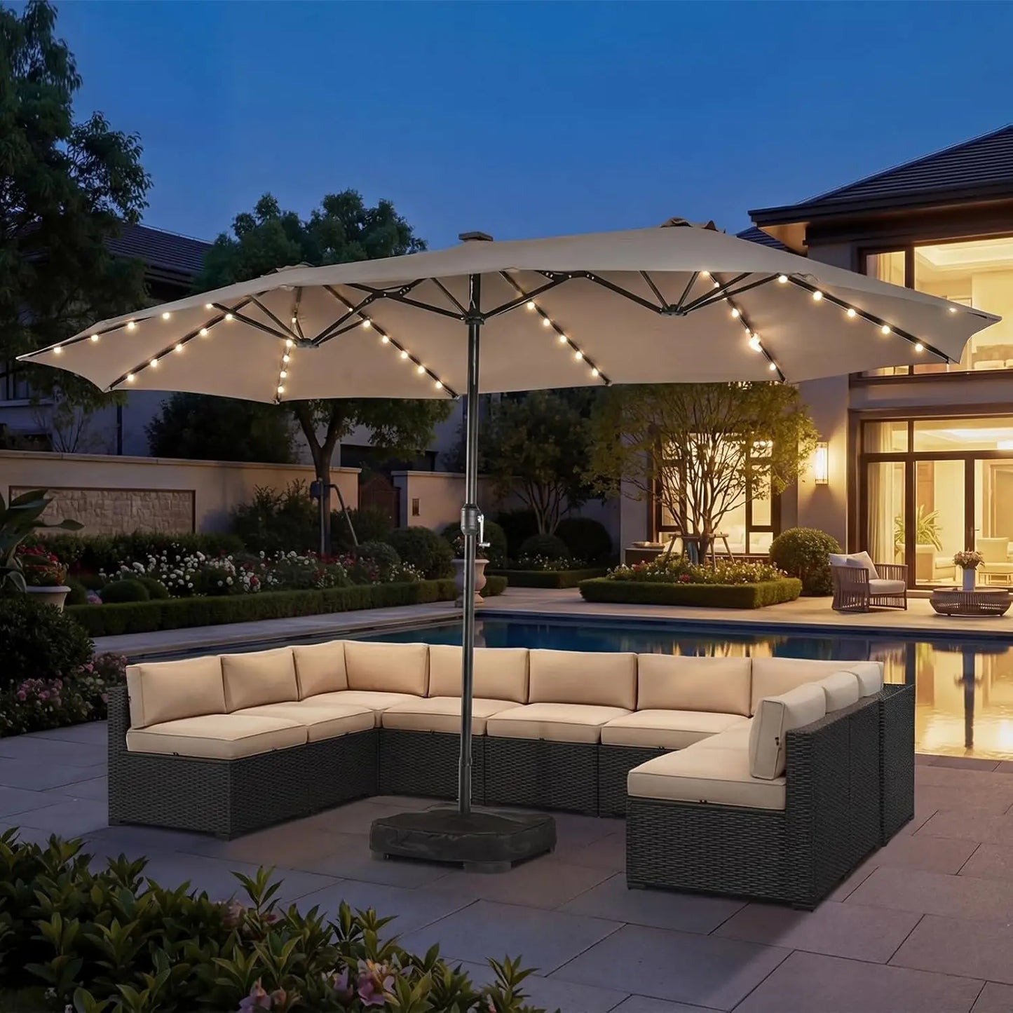 15 Foot Patio Umbrella With Base Included Outdoor Rectangular Umbrella