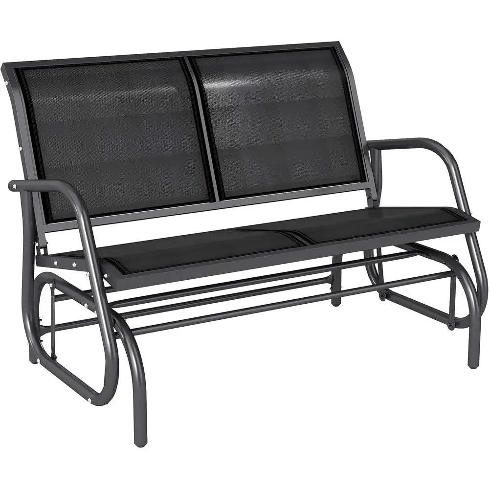 2 Person Outdoor Glider Bench Double Swing Rocking Chair Black Patio Porch