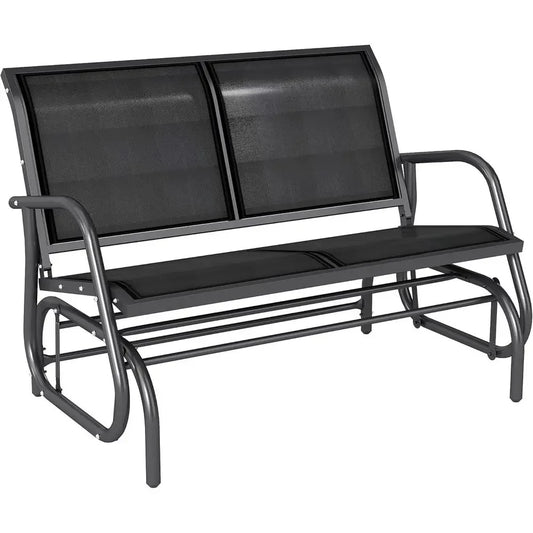 2 Person Outdoor Glider Bench Double Swing Rocking Chair Black Patio Porch