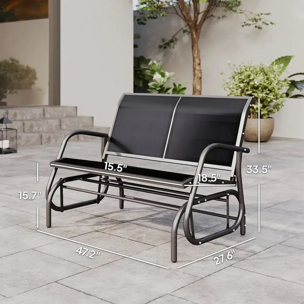 2 Person Outdoor Glider Bench Double Swing Rocking Chair Black Patio Porch