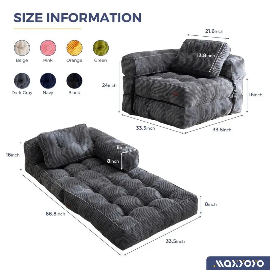 Folding Sofa Bed L Shaped Convertible With Armrest Pillow Portable Customized