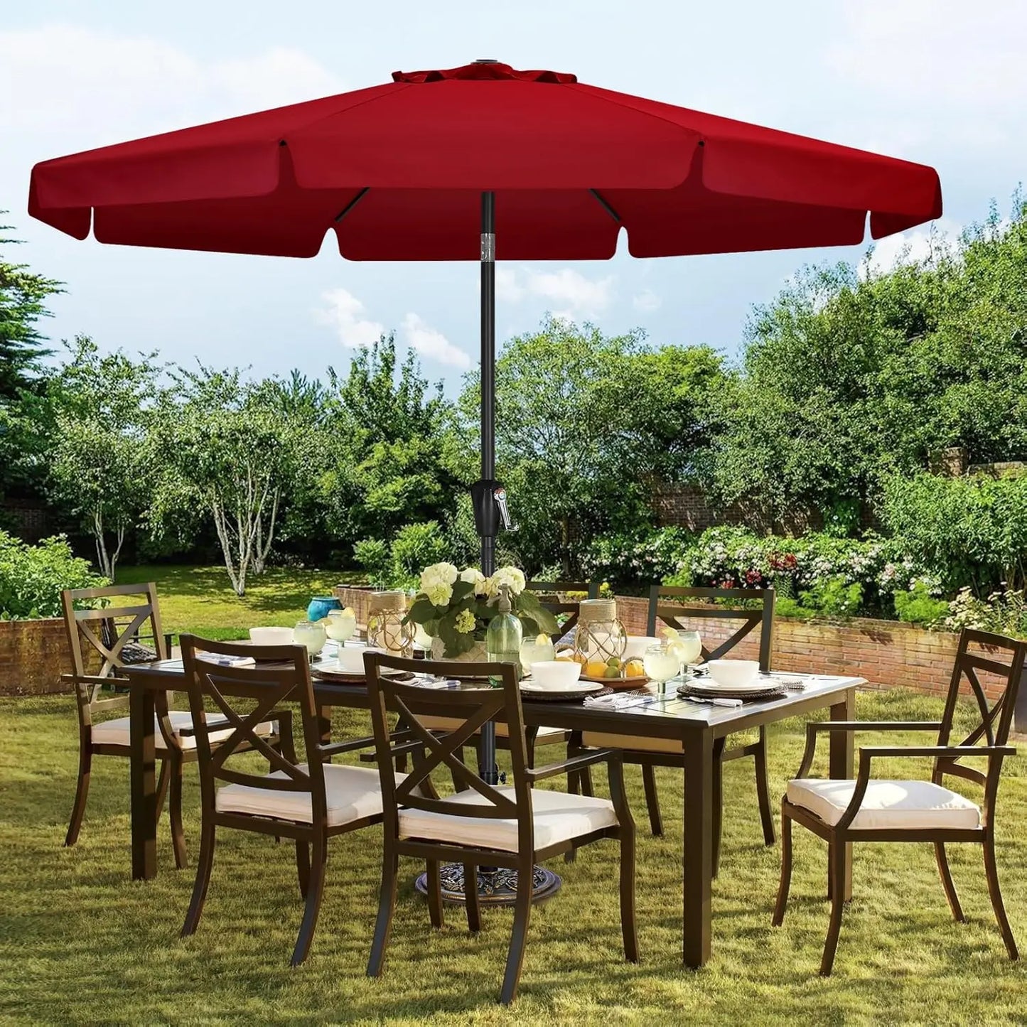11ft Burgundy Patio Umbrella With 8 Ribs Crank Tilt For Outdoor Tables