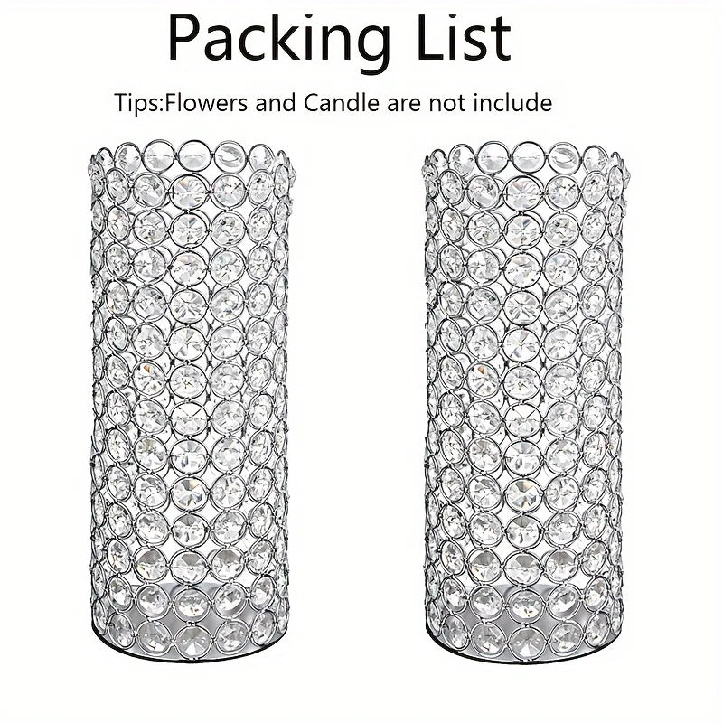 Two Crystal Metal Candle Holders 10 Inch Hurricane Vase
