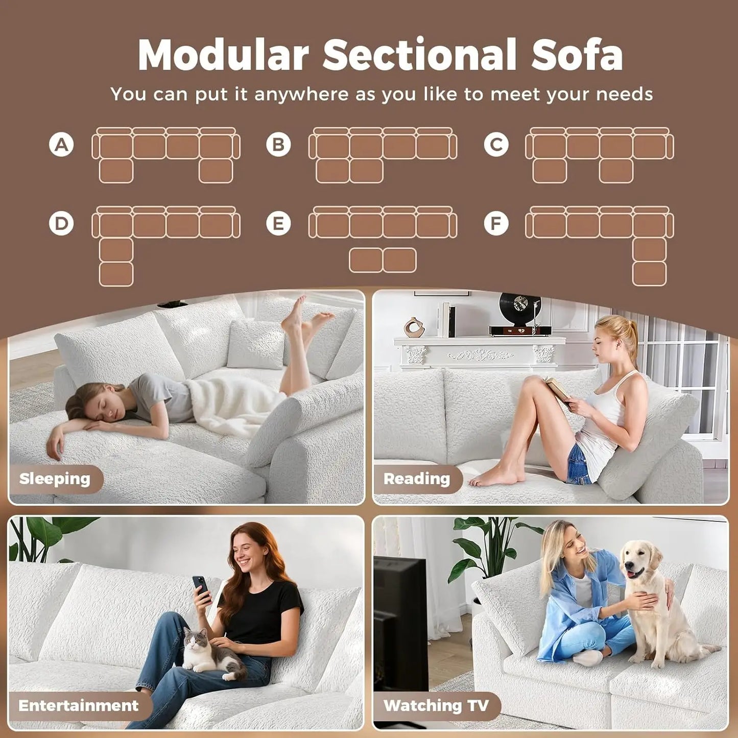 Oversized Sectional Modular Sofa With Ottoman U Shape Living Room Six Seater