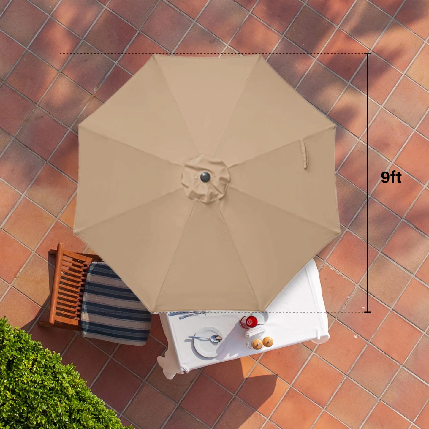 9 Ft Outdoor Patio Umbrella Market Table Umbrella With 8 Sturdy Ribs Push Button Tilt And Crank Waterproof UV Resistant Polyester For Garden Yard Pool