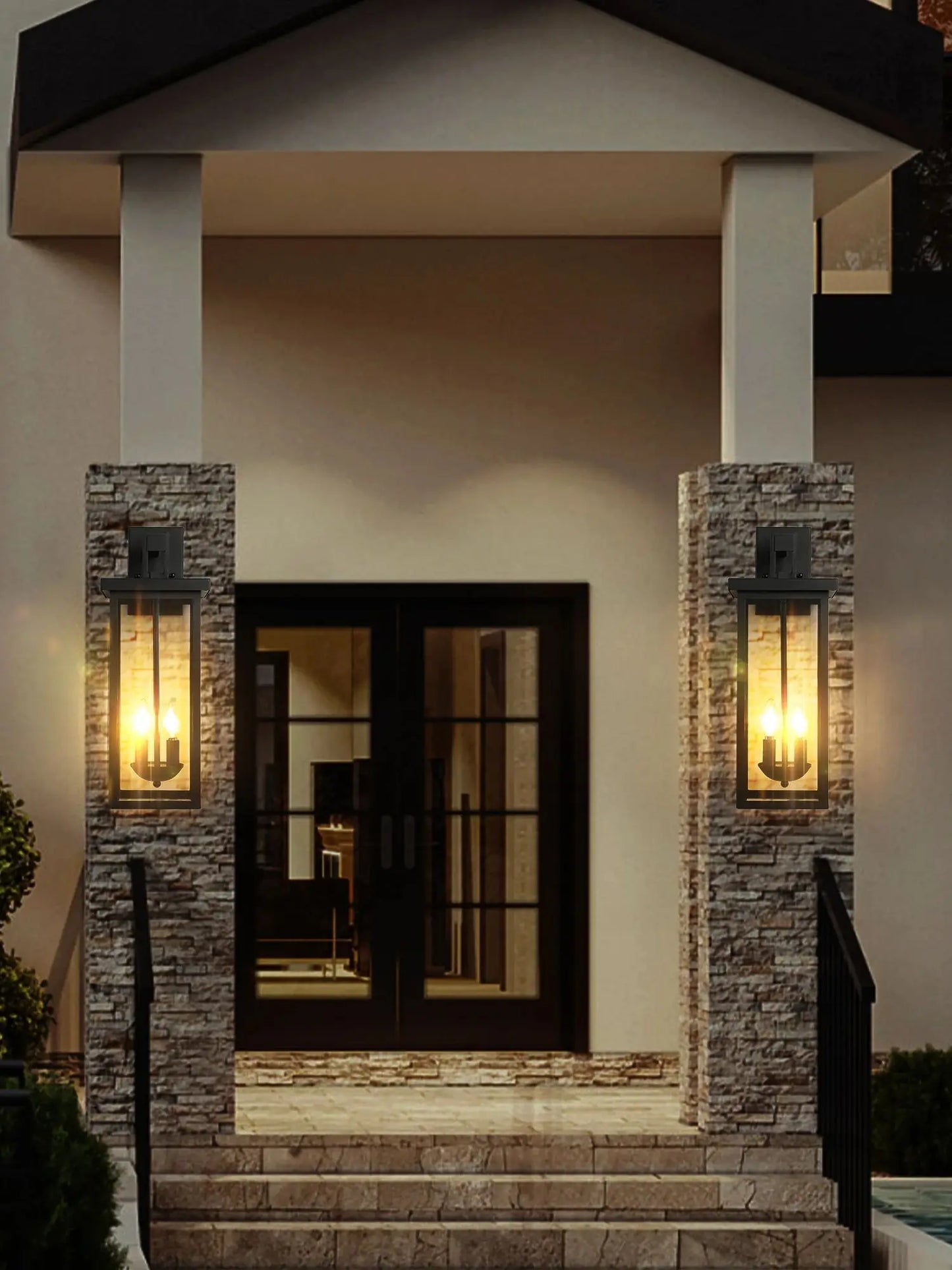 22 Inch Outdoor Wall Lantern Matte Black Finish With Dusk To Dawn Sensor