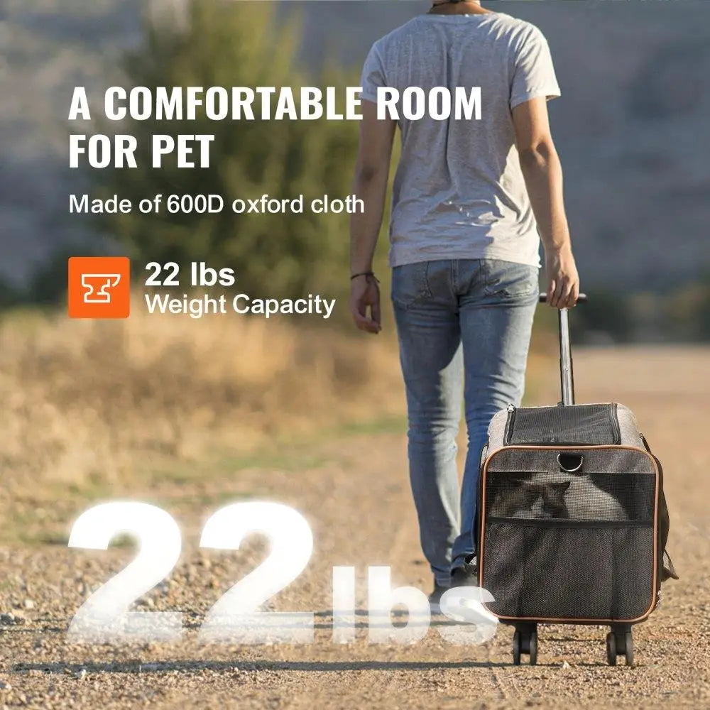 Rolling Cat Carrier With Wheels Airline Approved Travel Bag Telescoping Handle