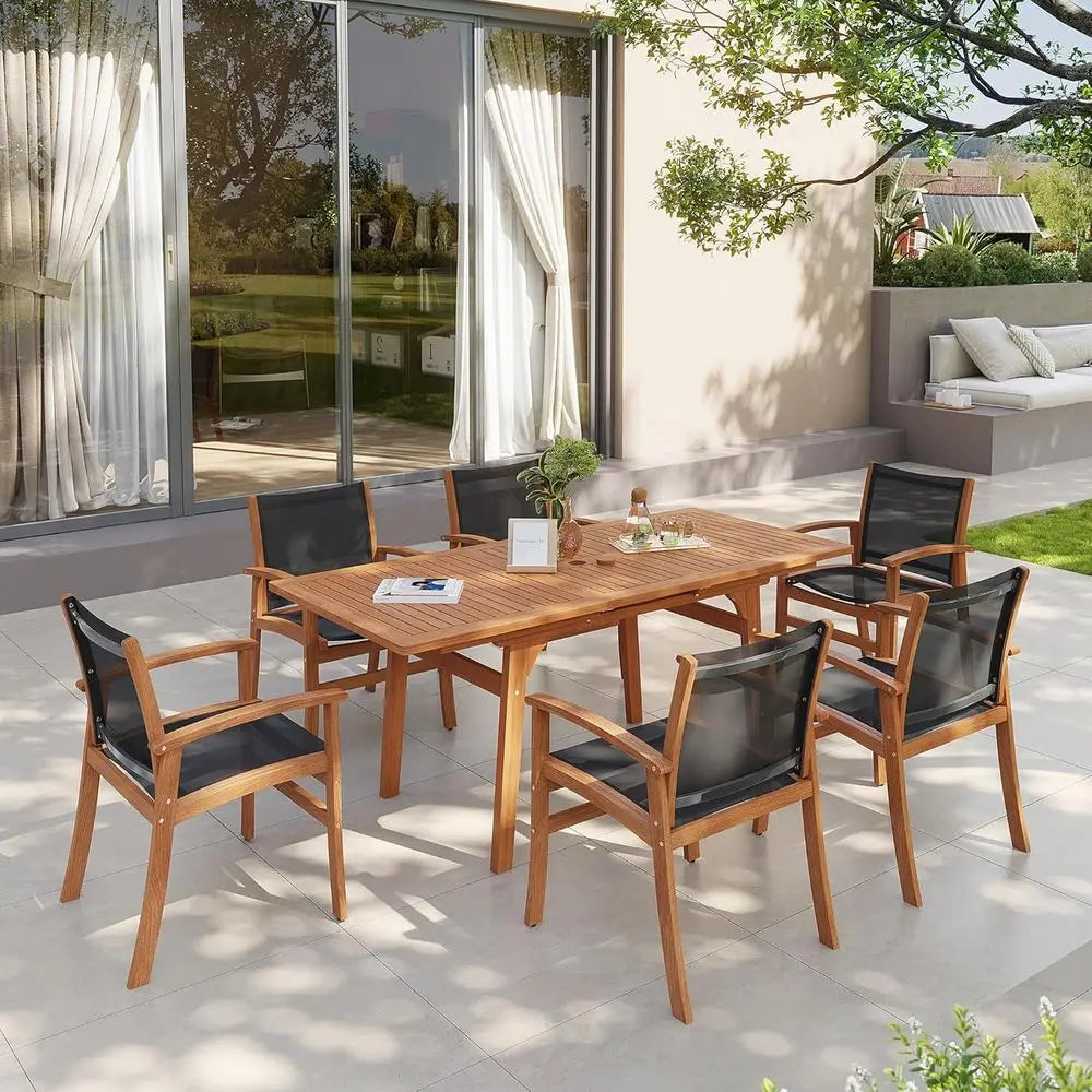 Six To Eight Seater Acacia Wood Dining With Expandable Table Umbrella Hole Black