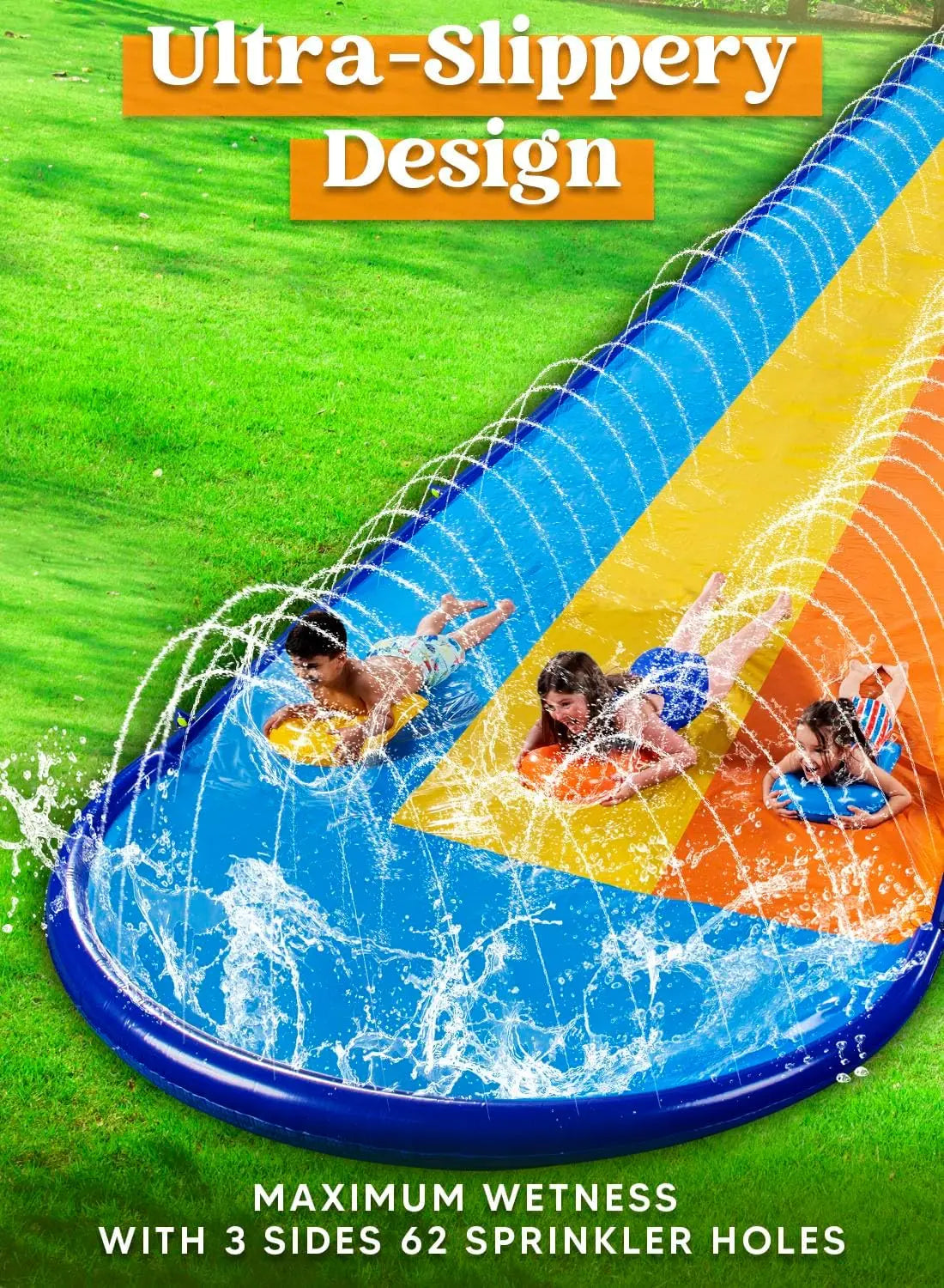 22.5FT Triple Lane Water Slide With Sprinkler And BodyBoards Kids Summer Fun