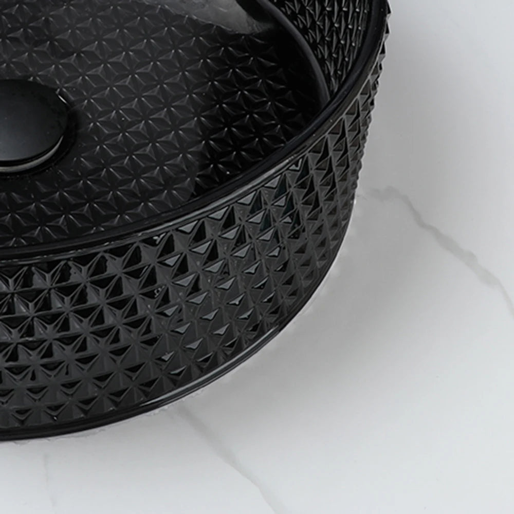 ZAPPO Black Glass Vessel Sink With Deck Mount Faucet