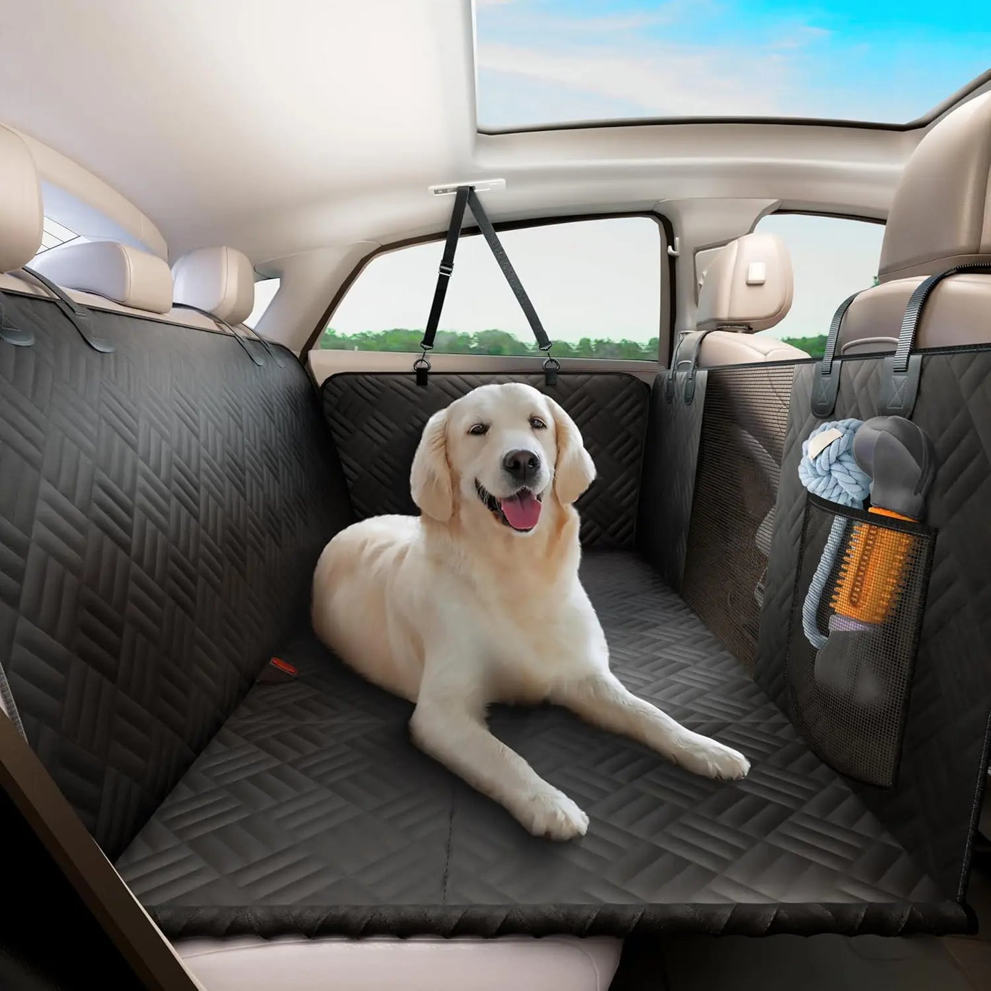 Car Rear Seat Dog Hammock Cover 600D Anti Scratch Washable Hard Bottom Extender