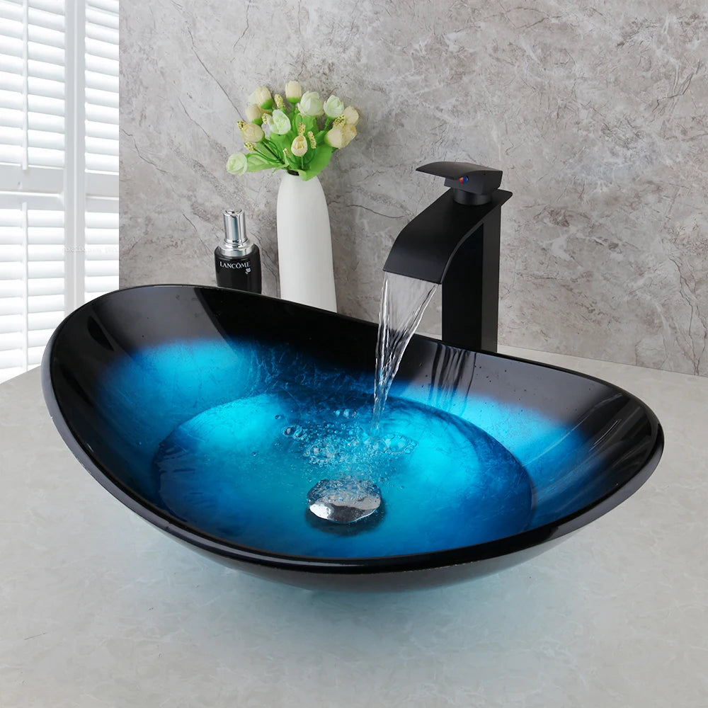 Jieni Glass Waterfall Spout Brass Faucet Oil Rubbed Bronze
