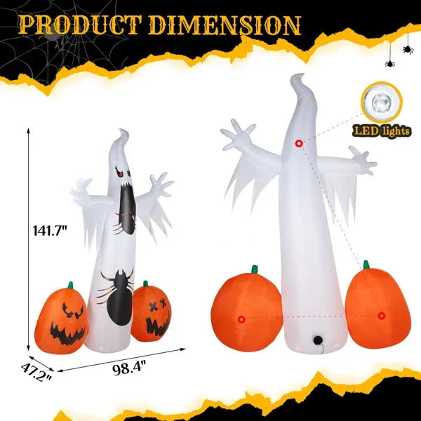 11.8ft Pumpkin Spider White Ghost Inflatable With LEDs