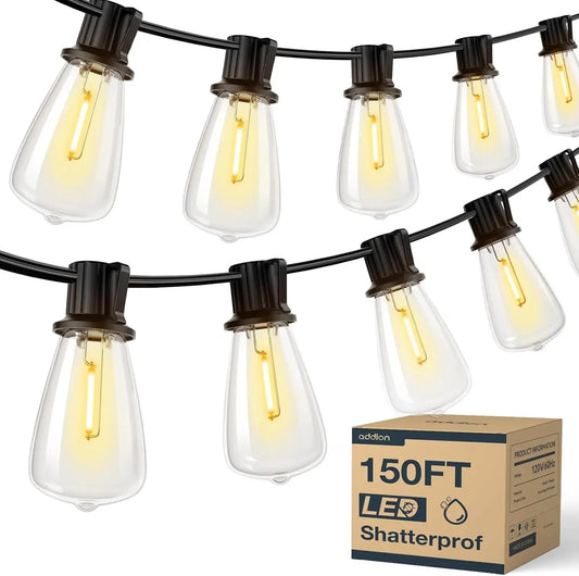 150Ft Led Outdoor String Lights Waterproof Patio Dimmable Replaceable ST38 Bulbs