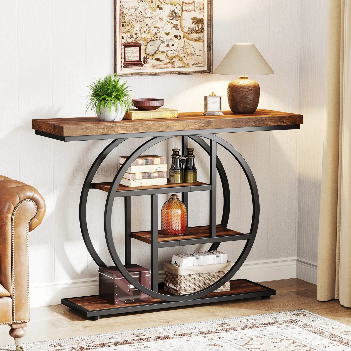 Tribesigns 41.3 Inch Industrial Sofa Table 4 Tier Entryway