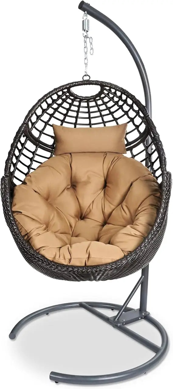Swing Hanging Chair With Stand Outdoor Rattan Egg Hammock Chair 330 Lbs