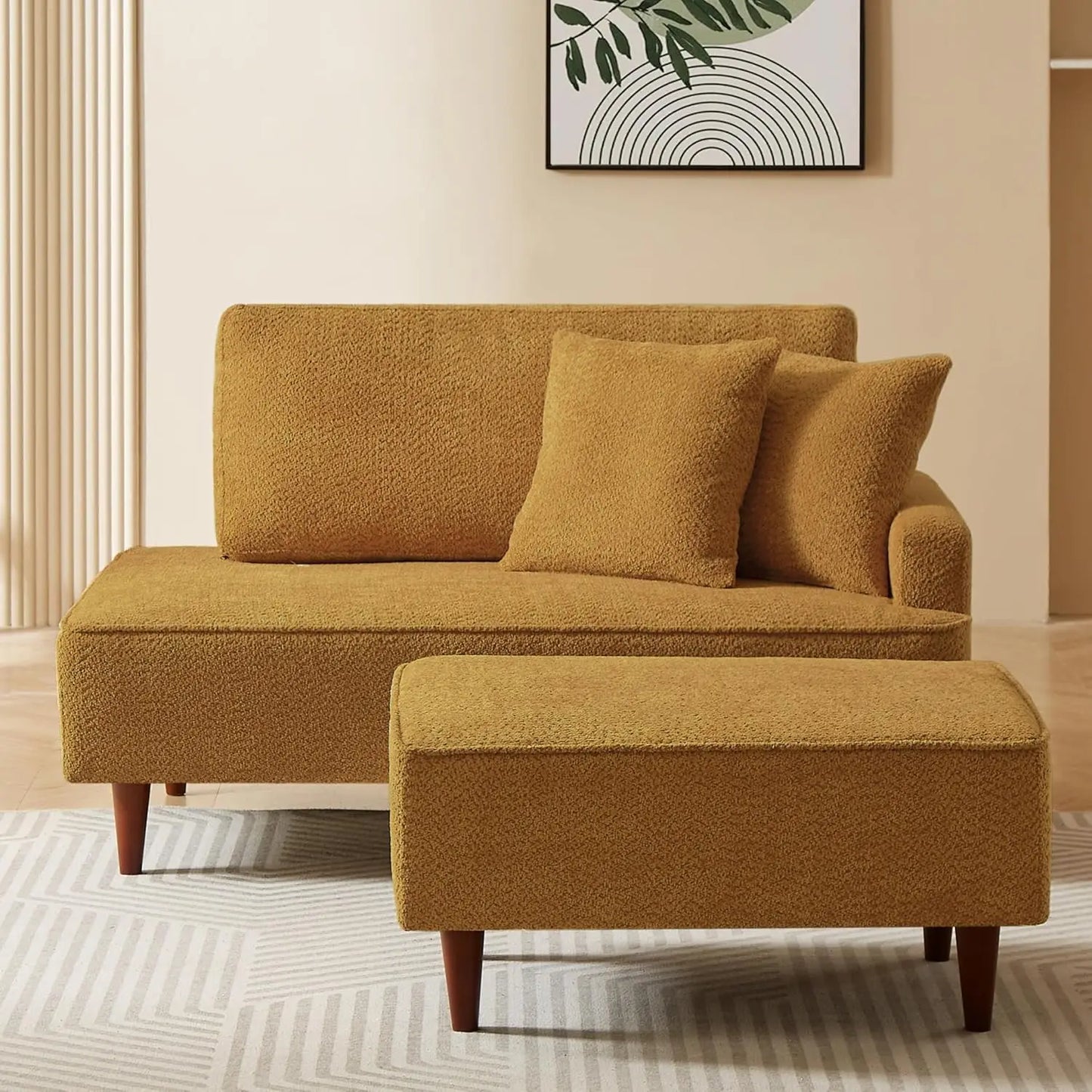 Upholstered Boucle Chaise Lounge Chair With Ottoman For Home Office