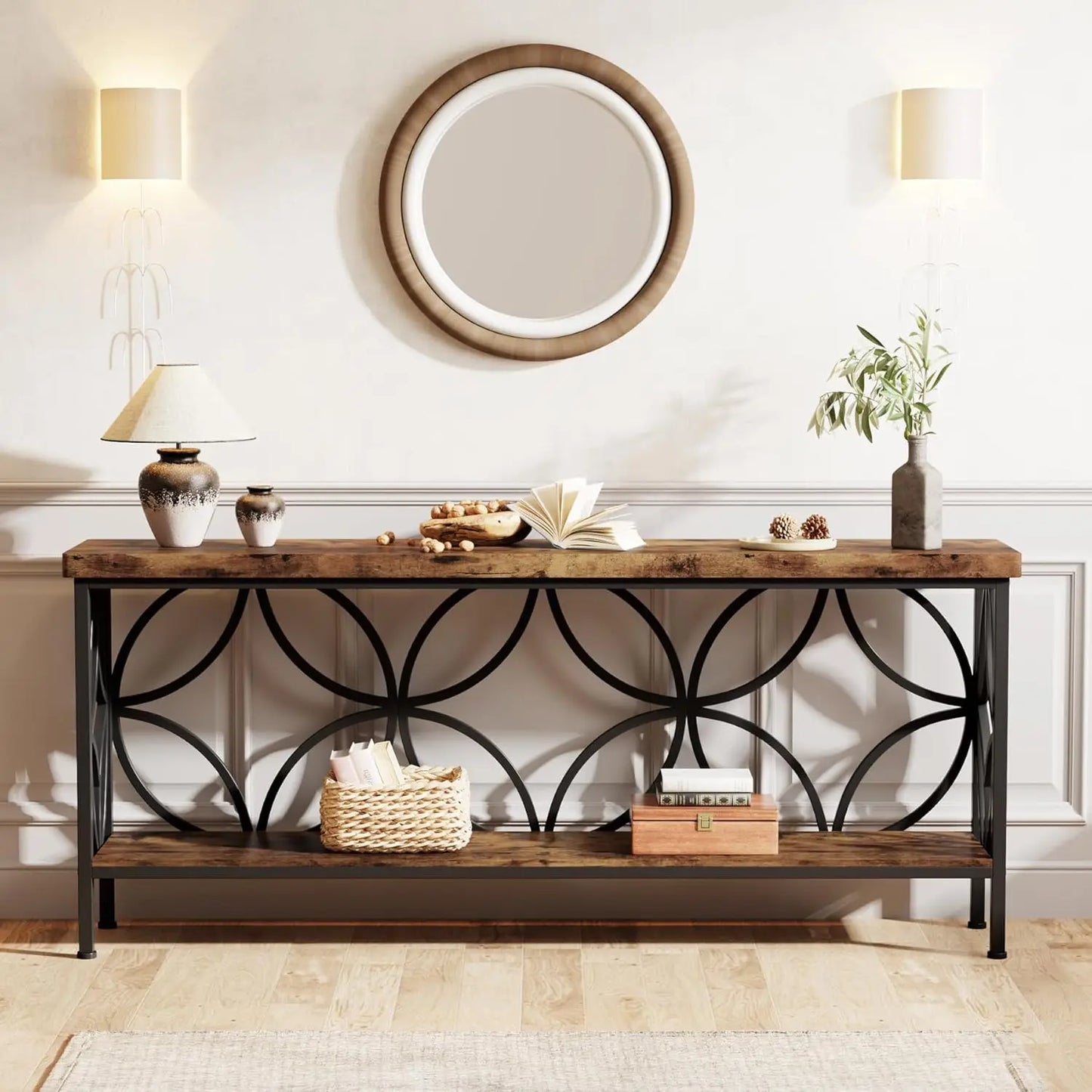 Industrial Narrow Sofa Table With Storage For Entryway