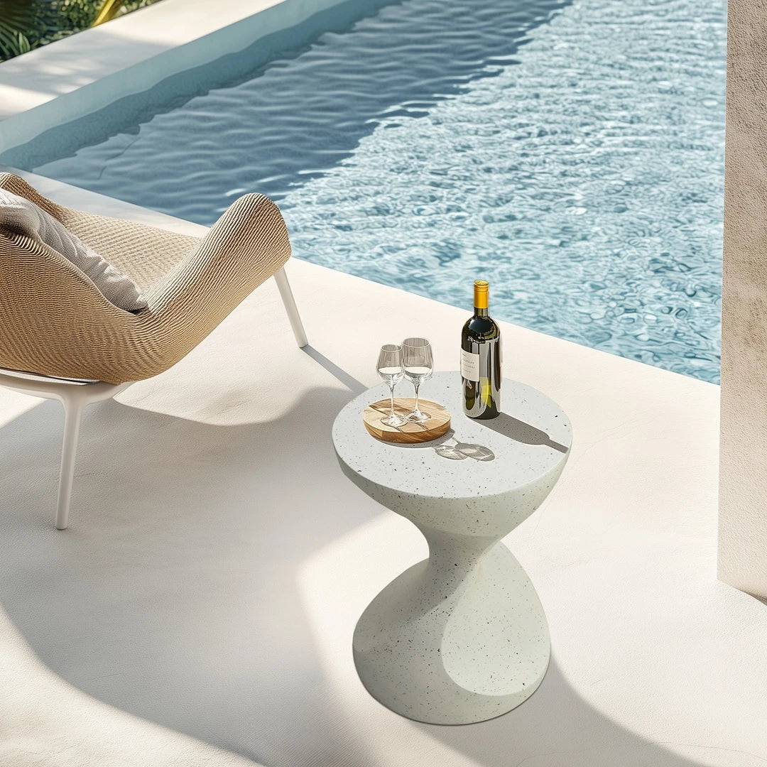 Lightweight Concrete End Table Outdoor Patio Graphite White