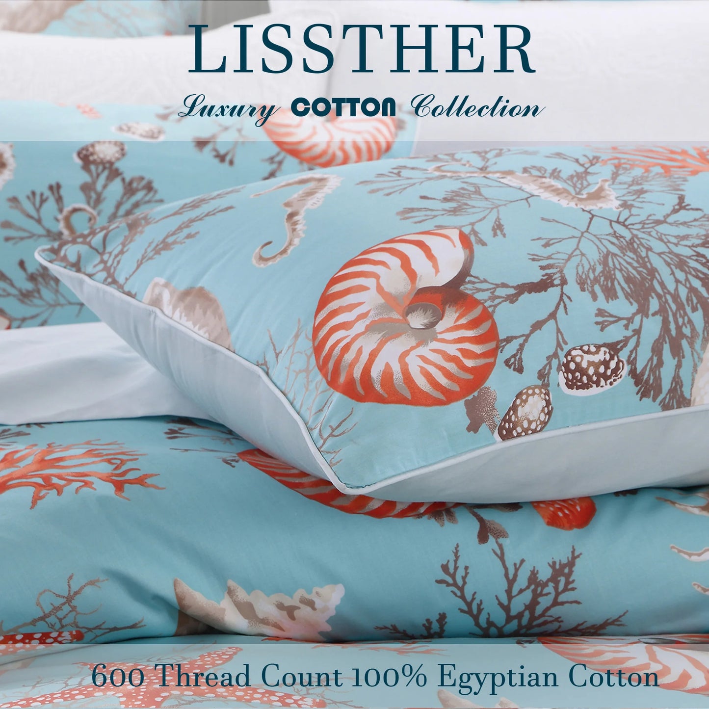 3Pc 600TC Egyptian Cotton Duvet Cover Underwater Theme