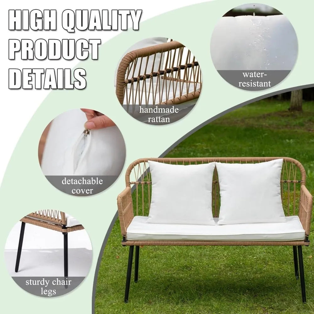 41 Inch Outdoor Patio Loveseat Small Boho Rattan Woven Two Seat Wicker Sofa Garden Conversation Seat