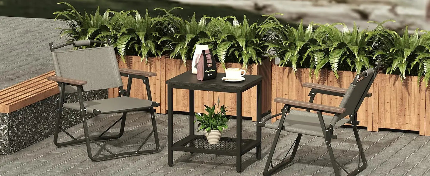 XIUWO Outdoor Side Table With Storage 2 Tier Weather Resistant Bamboo Black