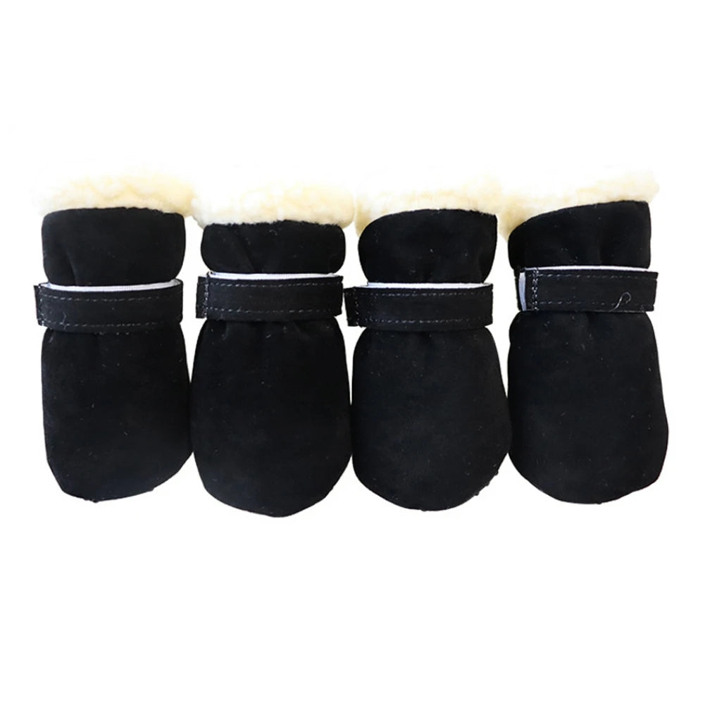 4 Pcs Pet Dog Snow Boots Warm Plush Shoes Small Medium Dogs Cats Non Slip Soles