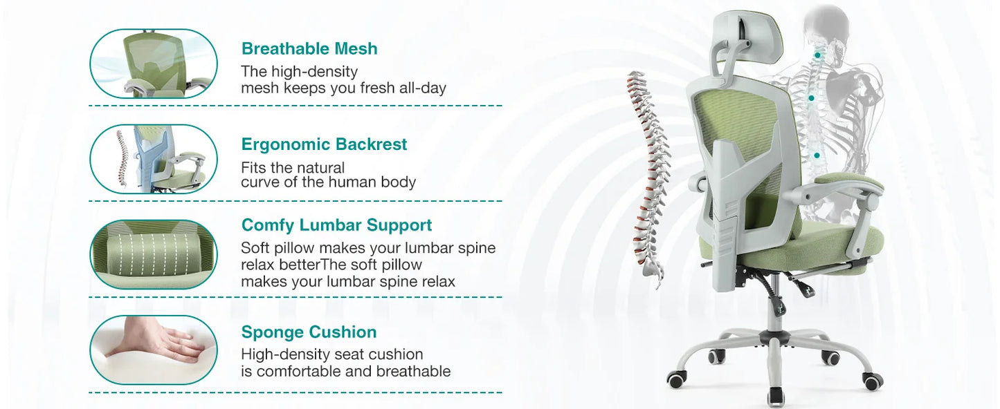JHK Ergonomic Reclining High Back Mesh Office Chair With Lumbar Support Pillow