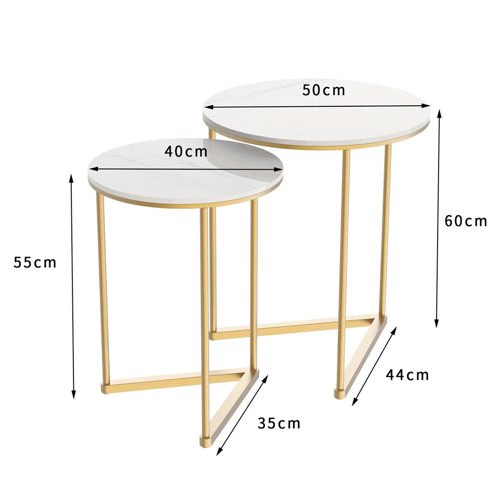 Modern Round Marble Metal Base Nesting Side Tables Set Of 2