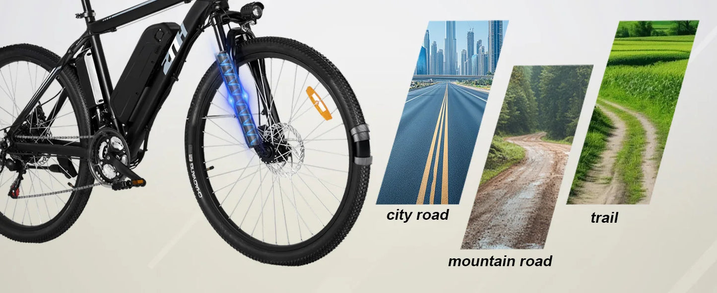 1000W Peak 48V Electric Mountain Bike 26 Inch Battery Range