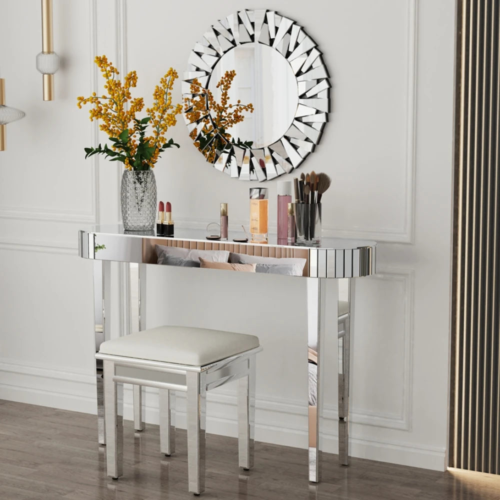 LUVODI Modern Glass Mirror Console Table Crushed Diamond