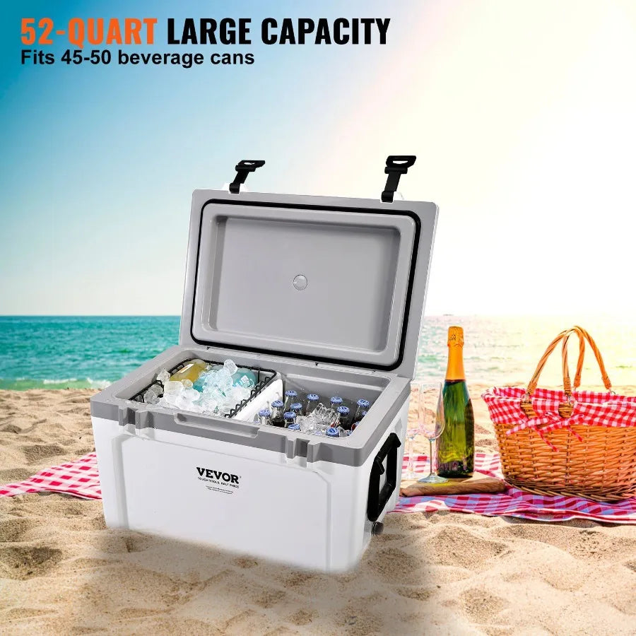 Insulated Portable Cooler 52 Qt Holds 50 Cans Ice Retention Hard Cooler Camping