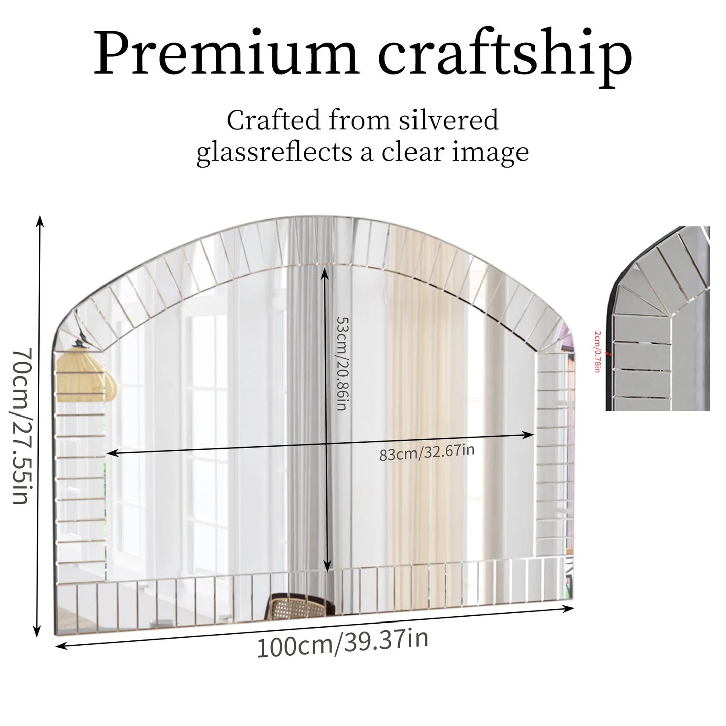 Large Silver Arched Wall Mirror Decorative Venetian Accent Mirror Home Living Room Decor Bling Beveled Edge
