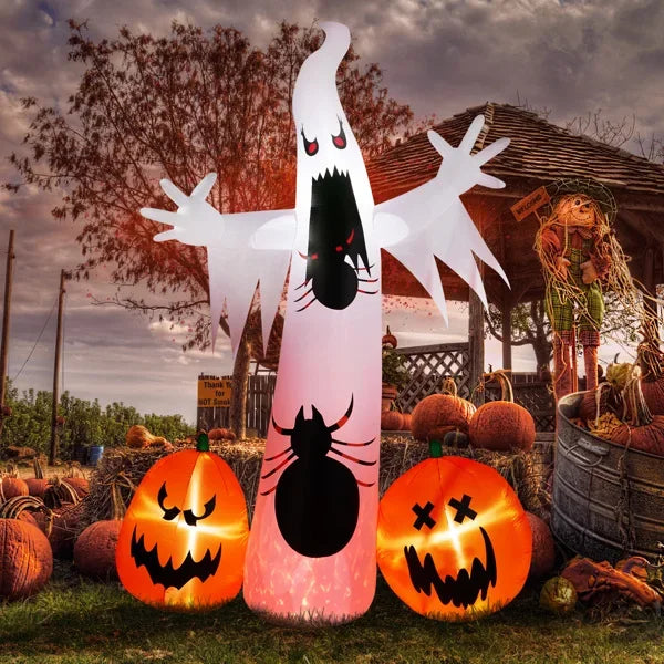 11.8ft Pumpkin Spider White Ghost Inflatable With LEDs