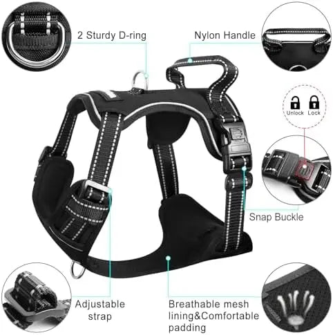 Adjustable Dog Harness Reflective Vest With Leash Clips For All Sizes