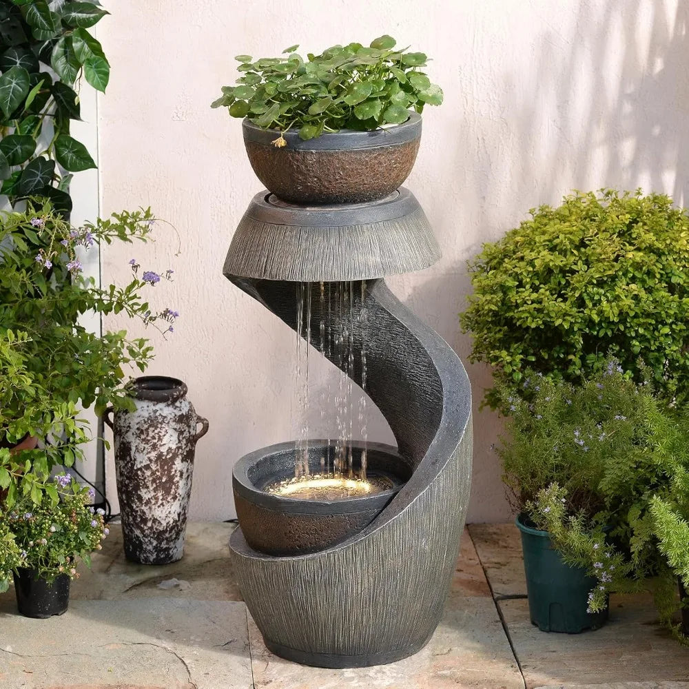 31.9 Inch S Shaped Outdoor Fountain With Led Lights