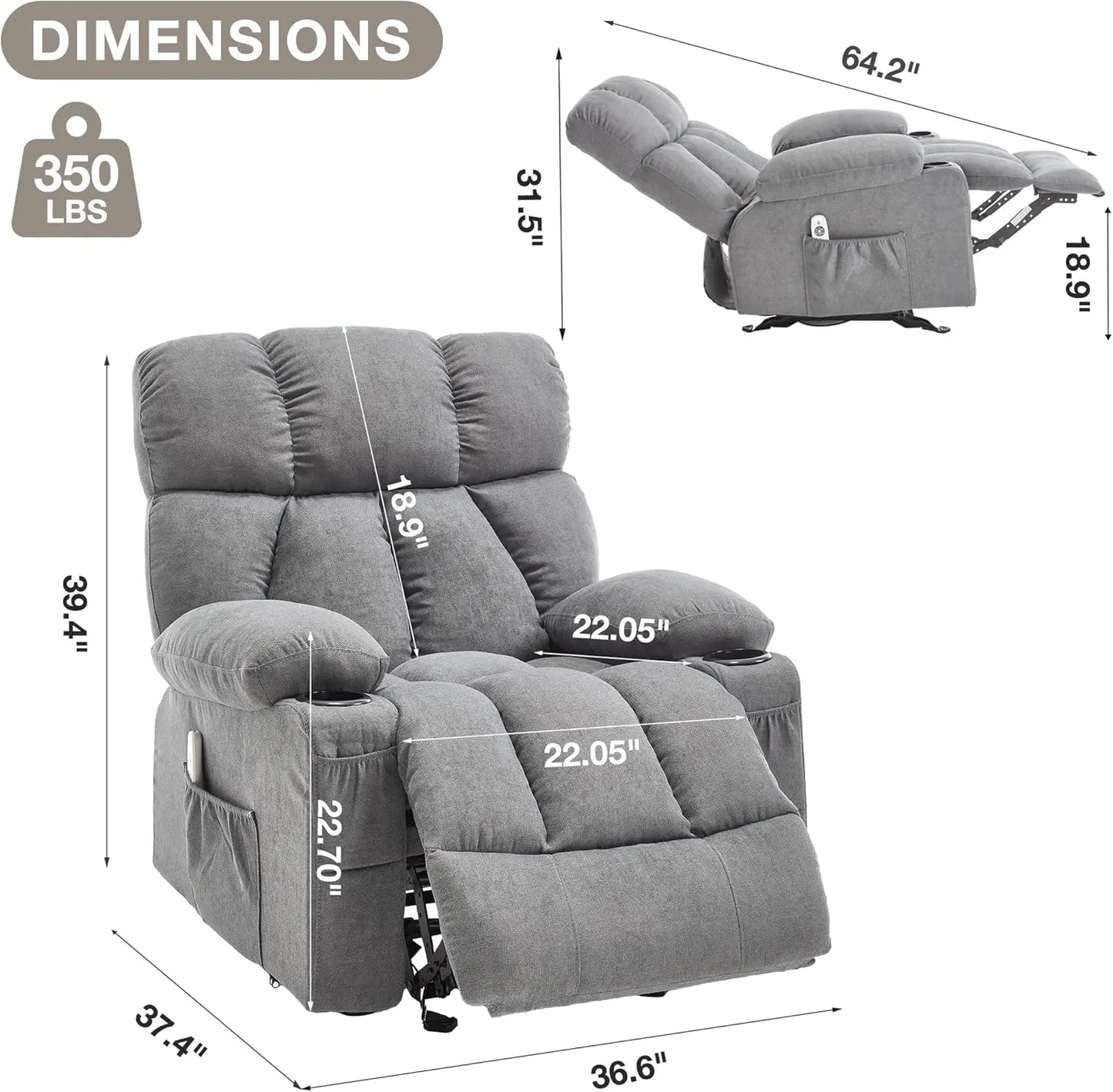 Ergonomic Massage Rocker Recliner With Heat And Vibration