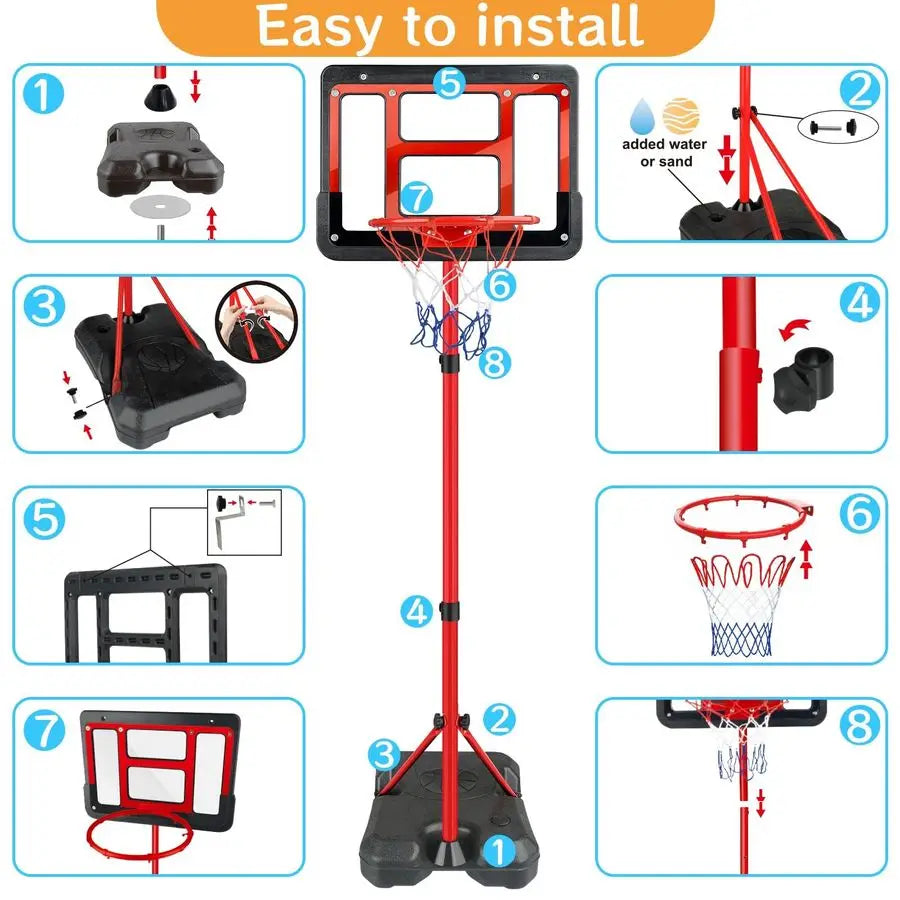 Kids Basketball Hoop Adjustable Height 3.5ft to 6.2ft Mini Hoop for Kids