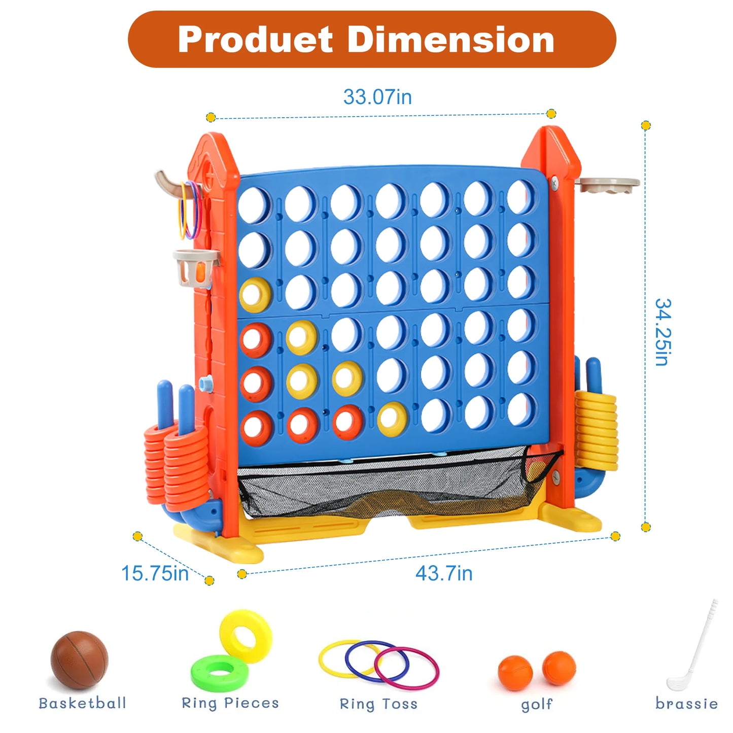 Kids Giant 4 To Score Mesh Bag Connect Four Ring Toss Golf And Basketball Hoop