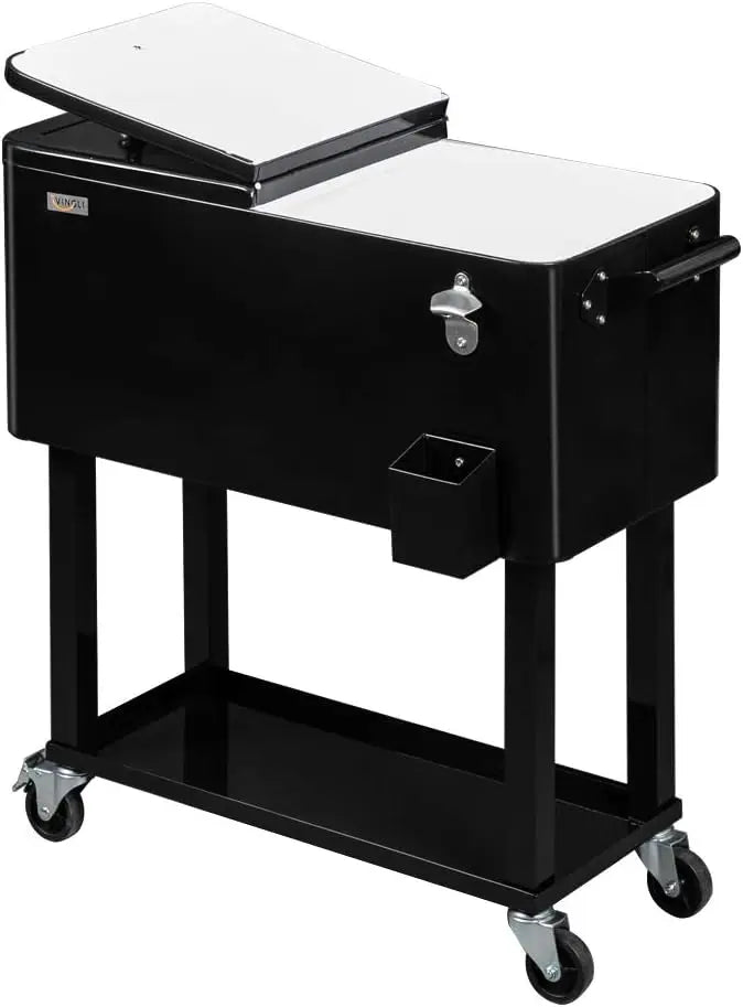 80 Quart Rolling Ice Chest Patio Bar With Cup Holder Wheels