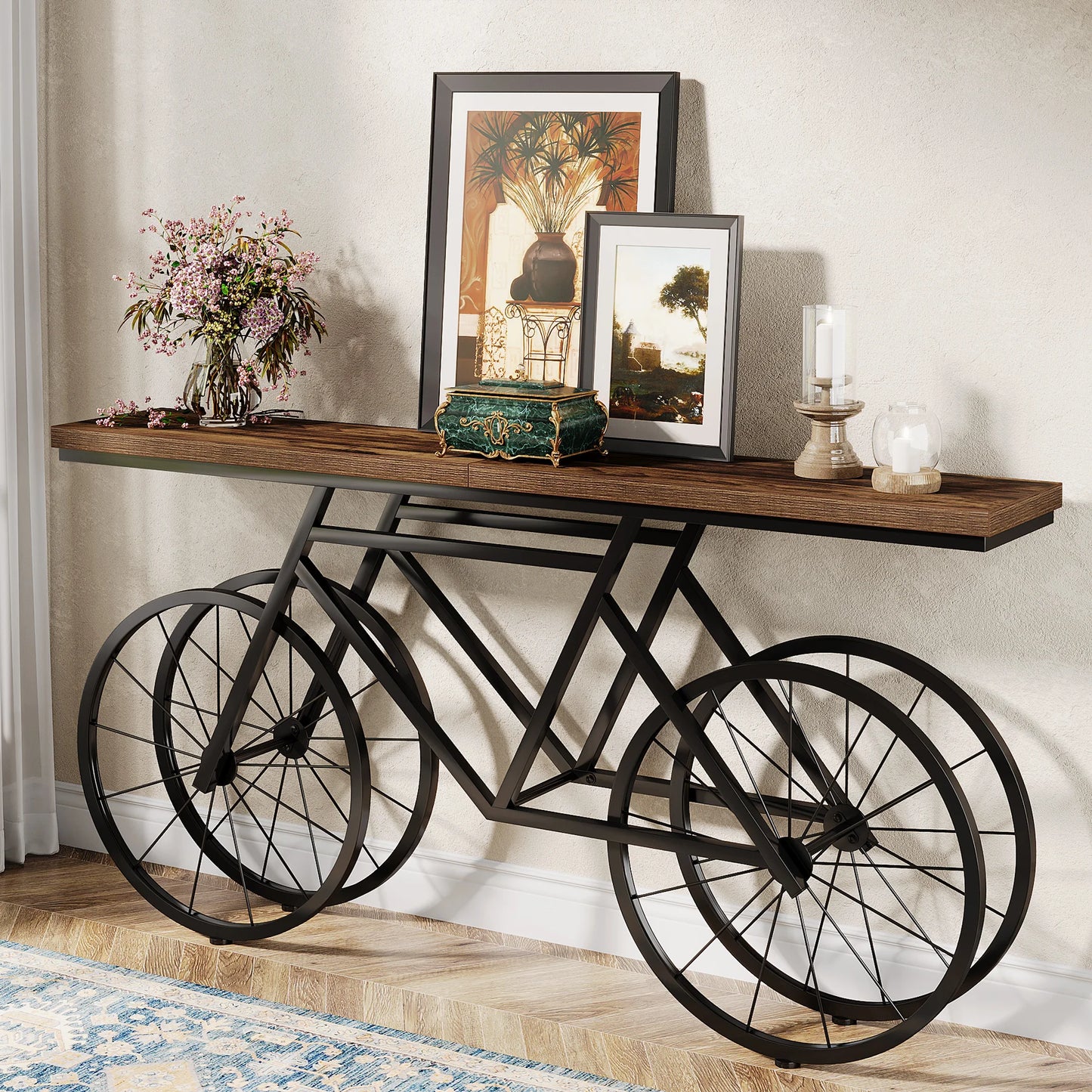 Tribesigns 70.9 Inch Extra Long Console Table Narrow Sofa With Bicycle Base