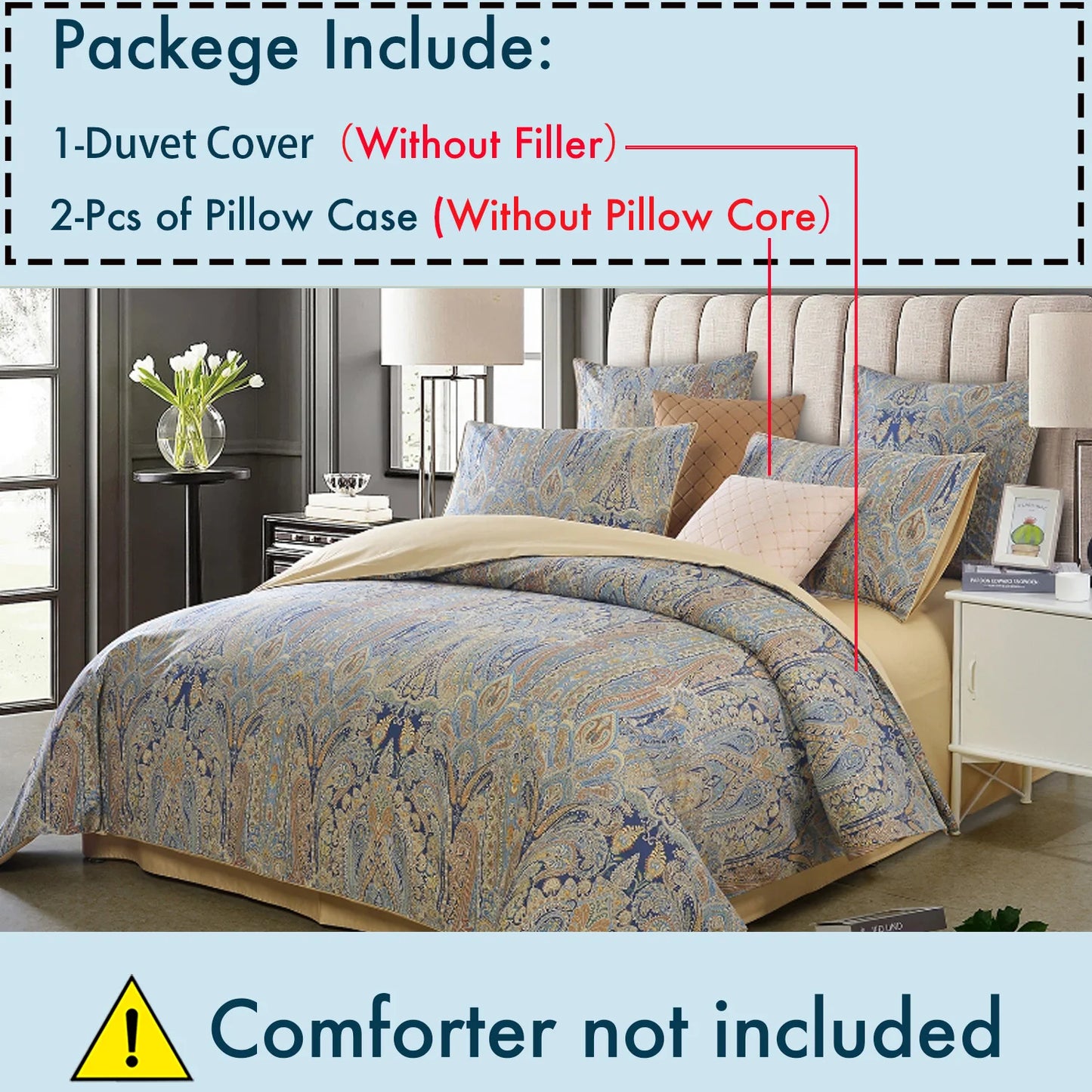 3pcs 600TC Egyptian Cotton Duvet Cover Set Bohemian Paisley