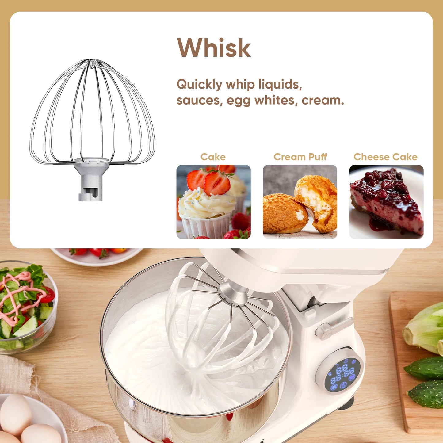 BioloMix Kitchen Food Stand Mixer 1200W 11 Speeds DC Motor Digital OLED Screen Electric Food Mixer with Dough Hook and Whisk