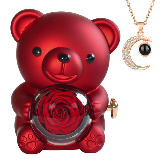 Eternal Rose Bear Gift Box With Necklace And Jewelry Box