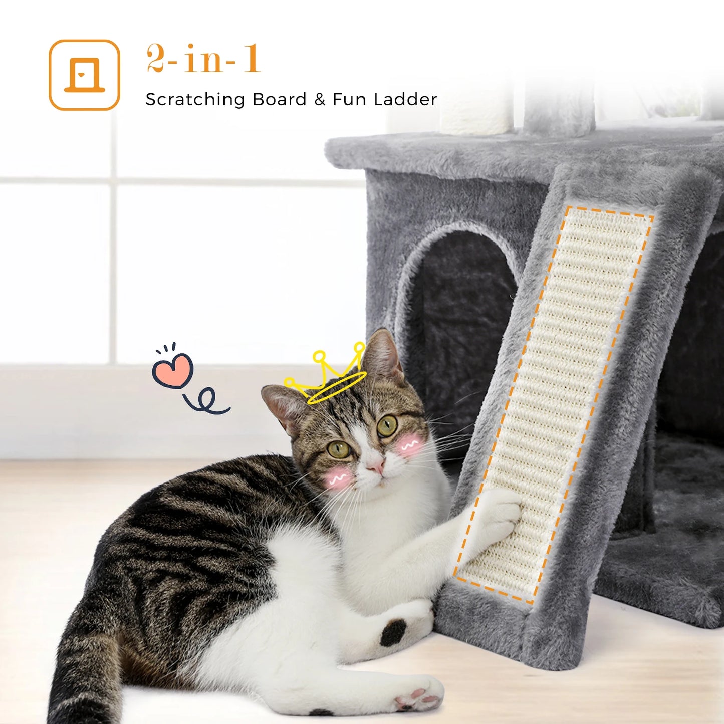 Large Indoor Cat Tree Tower With Four Levels And Two Condos