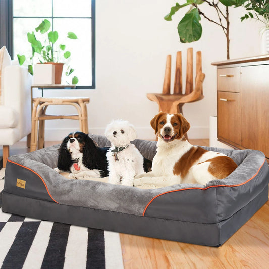 L XL 2XL 3XL Dog Bed Super Soft Orthopedic Foam Pet Bed Sleeping Mat with Cotton Padded Bolster and Removable Cover